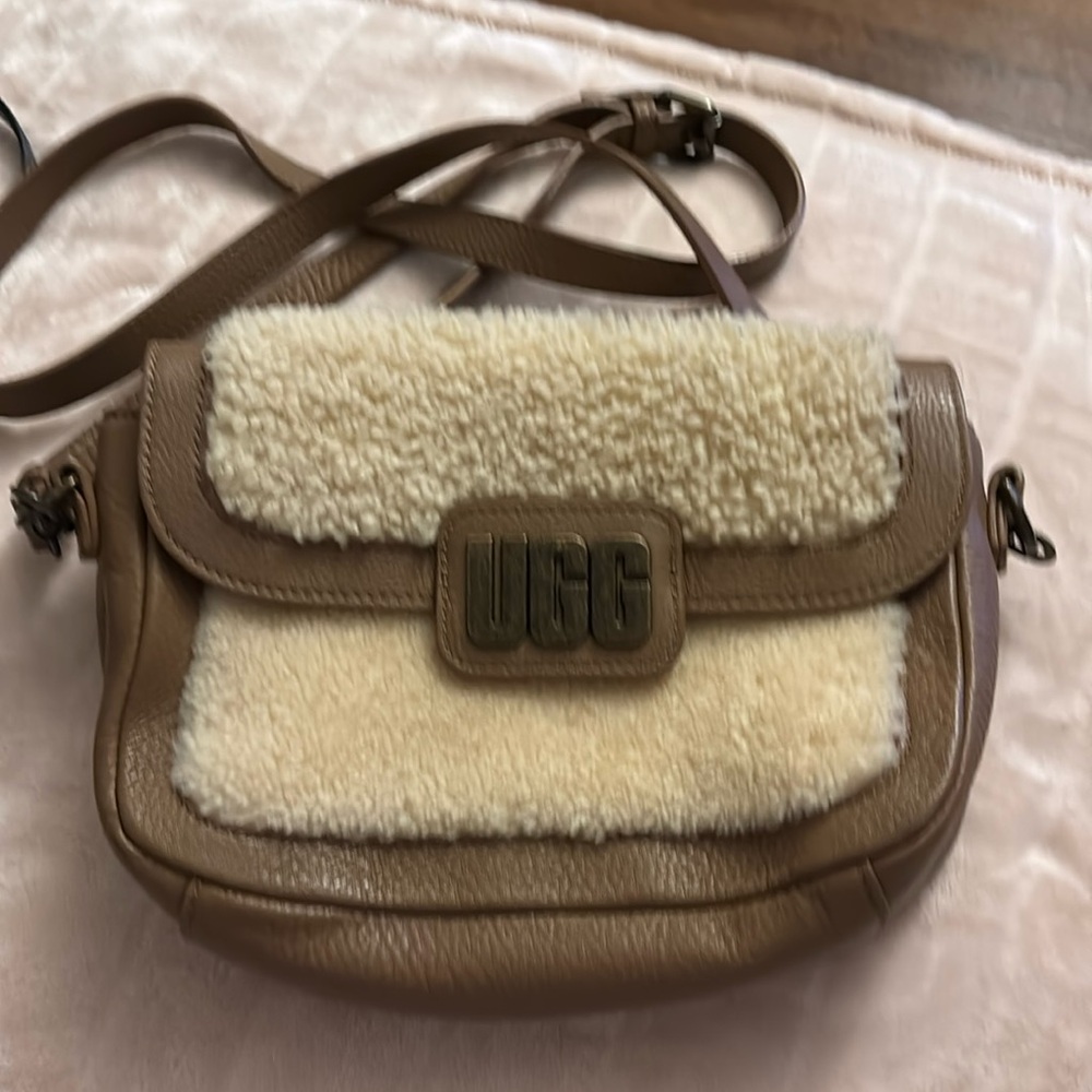 UGG Brown and Cream Shearling Crossbody Bag